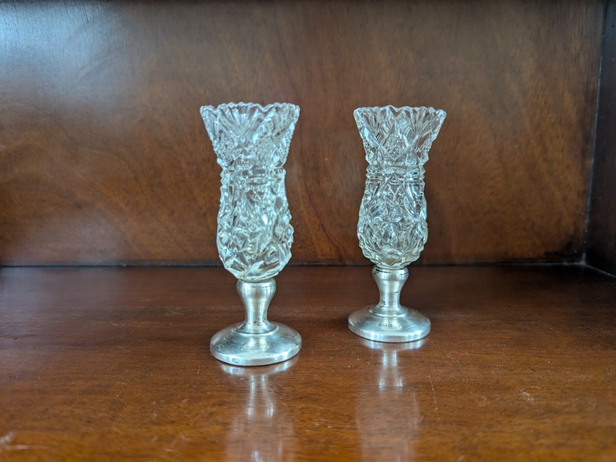 Pair Of Cut Glass Bud Vases